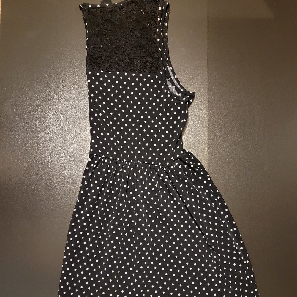 Forever 21 Black and White Polkadot Dress with Floral Lace Size M
